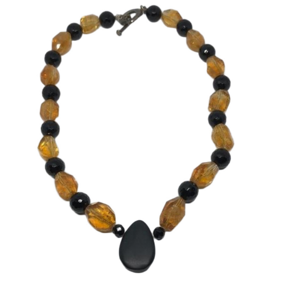 Vintage sterling silver beaded stone gemstone collar necklace boho-statement.
